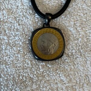 Elegant Brown Cord Necklace with Italiana Republica Coin Pendant